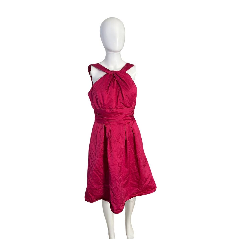 David's Bridal Size 6 Pink Magenta Halter Dress Pleated Fit Flare Knee Length